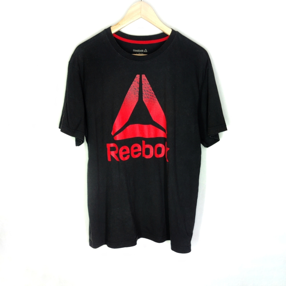 Reebok men's t-shirt, size large, black tee red logo.